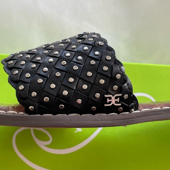 SAM EDELMAN Geraldine Studded Basketweave Black Leather Slides Women’s Sz 6 NEW - Picture 10 of 10